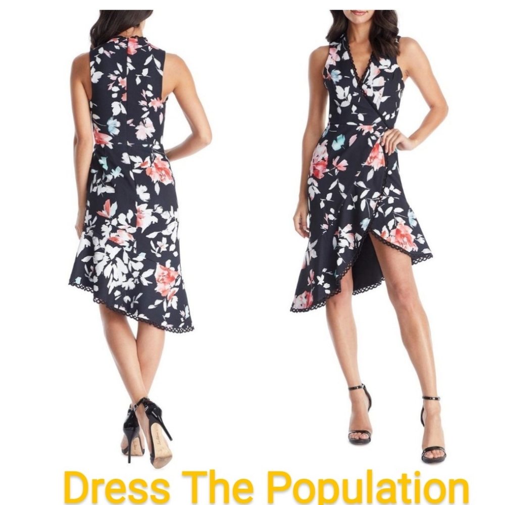 Dress the Population 
Floral Print Wrap Dress
New